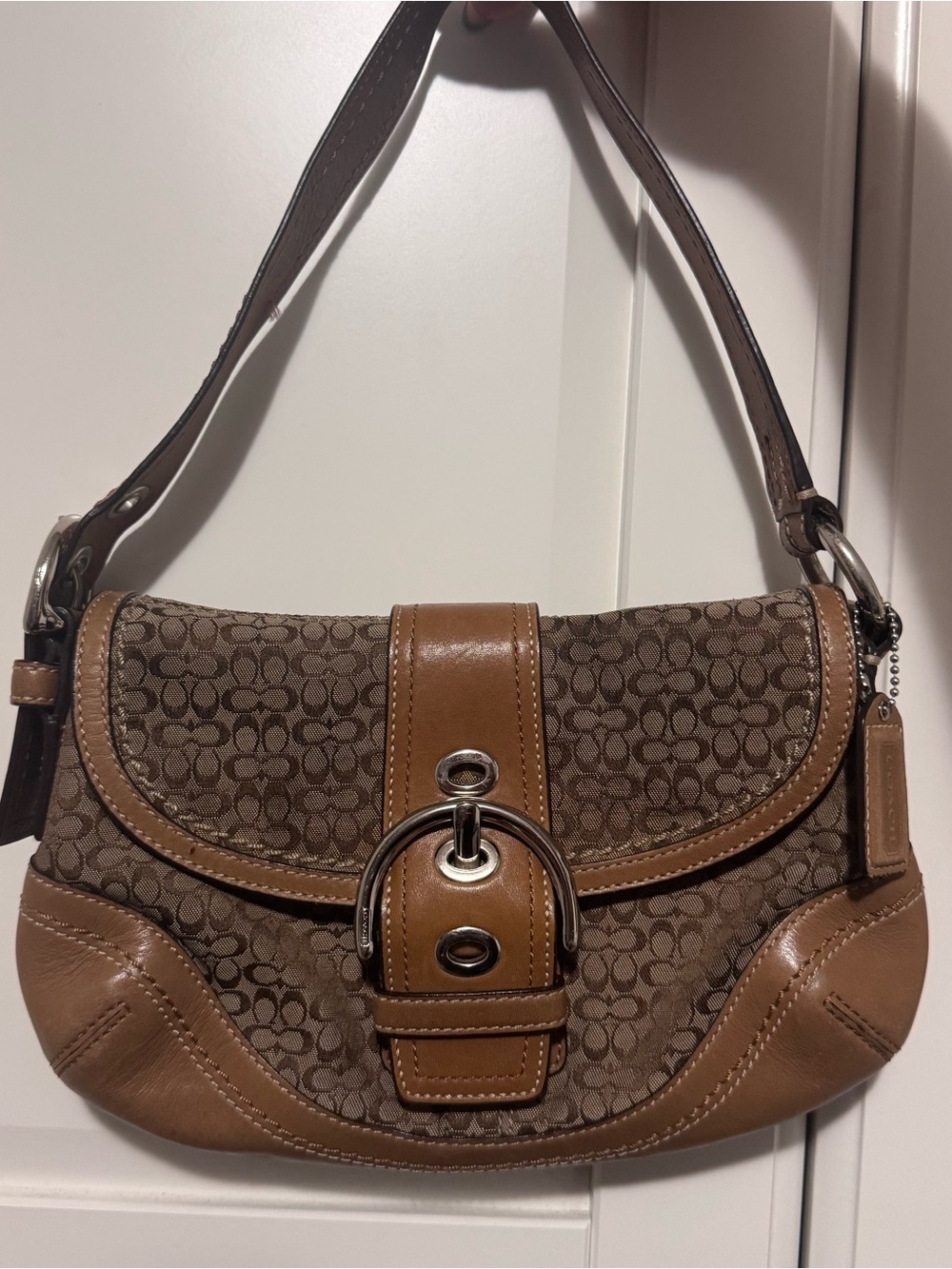 Brown Coach Soho Signature Buckle Flap Shoulder Bag